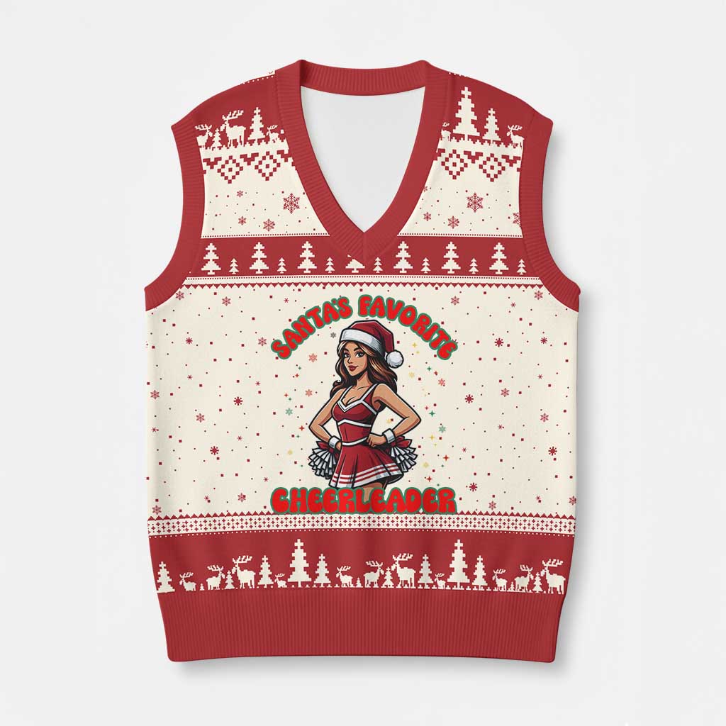 Santa Favorite Cheerleader V-Neck Knit Sweater Vest Funny Xmas Cheer Gift TS12 Beige Red Print Your Wear