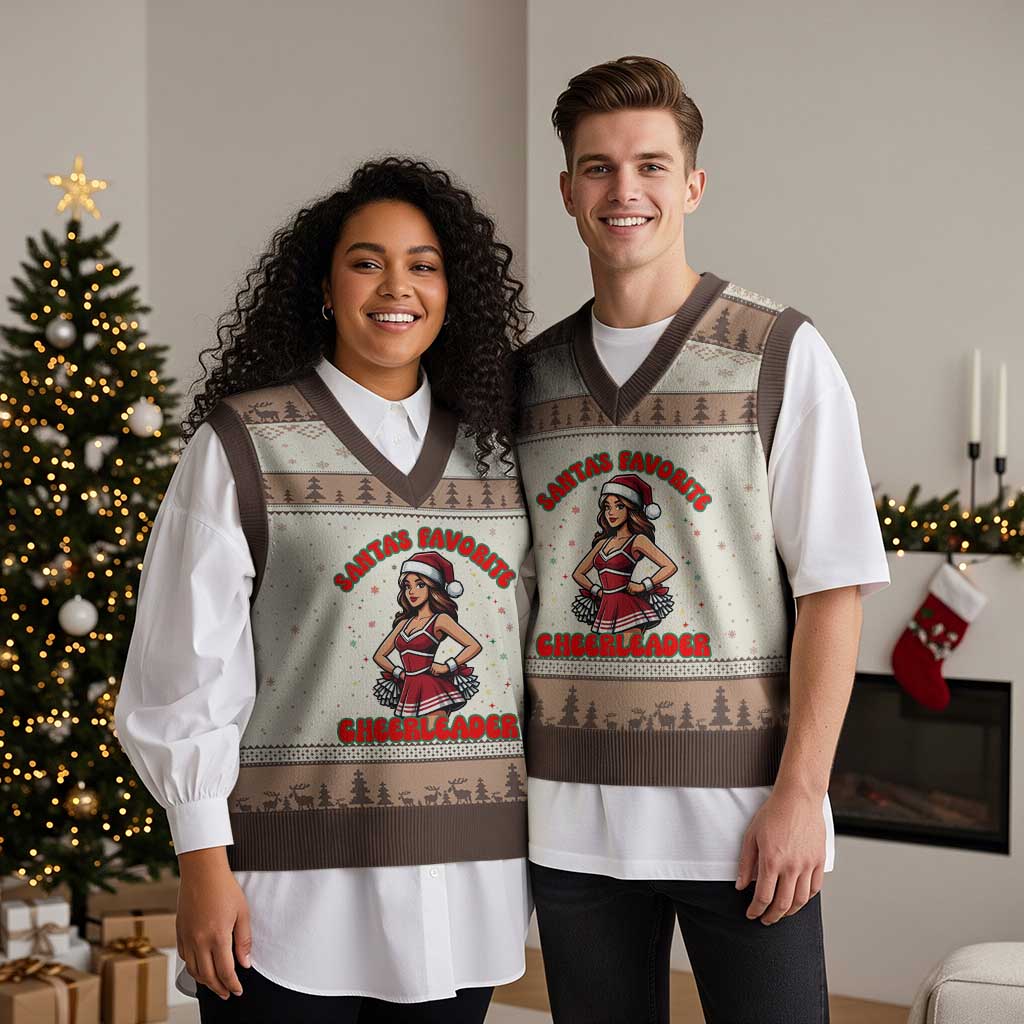 Santa Favorite Cheerleader V-Neck Knit Sweater Vest Funny Xmas Cheer Gift TS12 Mocha Mousse Print Your Wear
