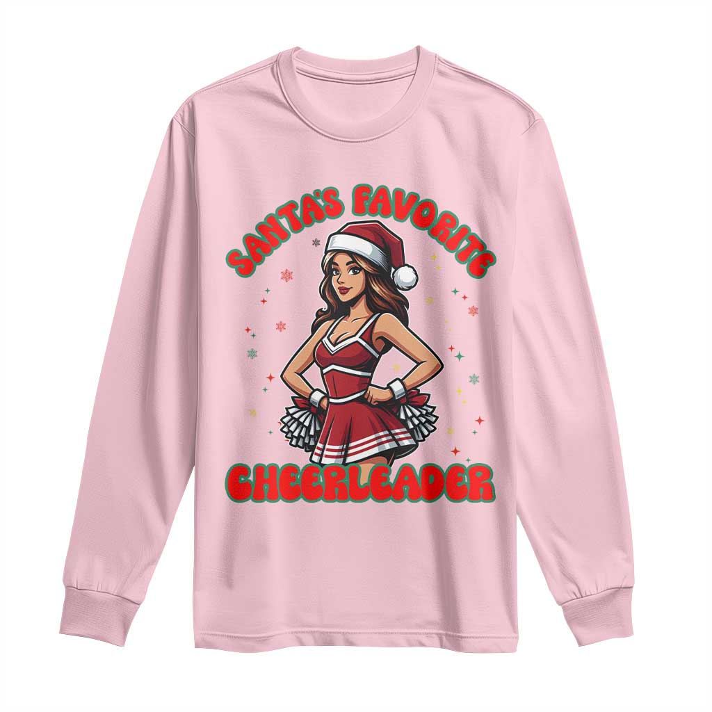 Santa Favorite Cheerleader Long Sleeve Shirt Funny Christmas Cheer Gift TS12 Light Pink Print Your Wear