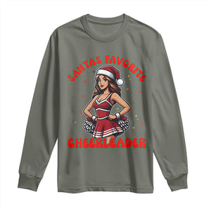 Santa Favorite Cheerleader Long Sleeve Shirt Funny Christmas Cheer Gift TS12 Military Green Print Your Wear