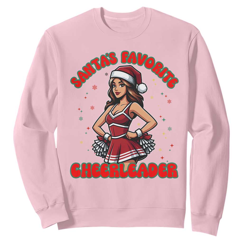Santa Favorite Cheerleader Sweatshirt Funny Christmas Cheer Gift TS12 Light Pink Print Your Wear