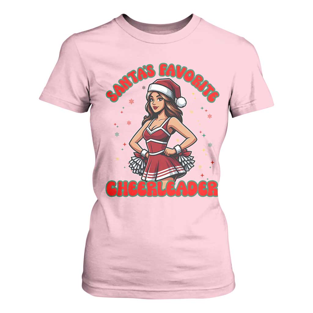 Santa Favorite Cheerleader T Shirt For Women Funny Christmas Cheer Gift TS12 Light Pink Print Your Wear