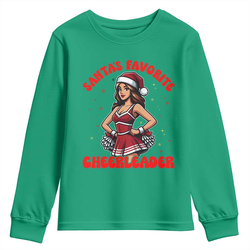 Santa Favorite Cheerleader Youth Sweatshirt Funny Christmas Cheer Gift TS12 Irish Green Print Your Wear