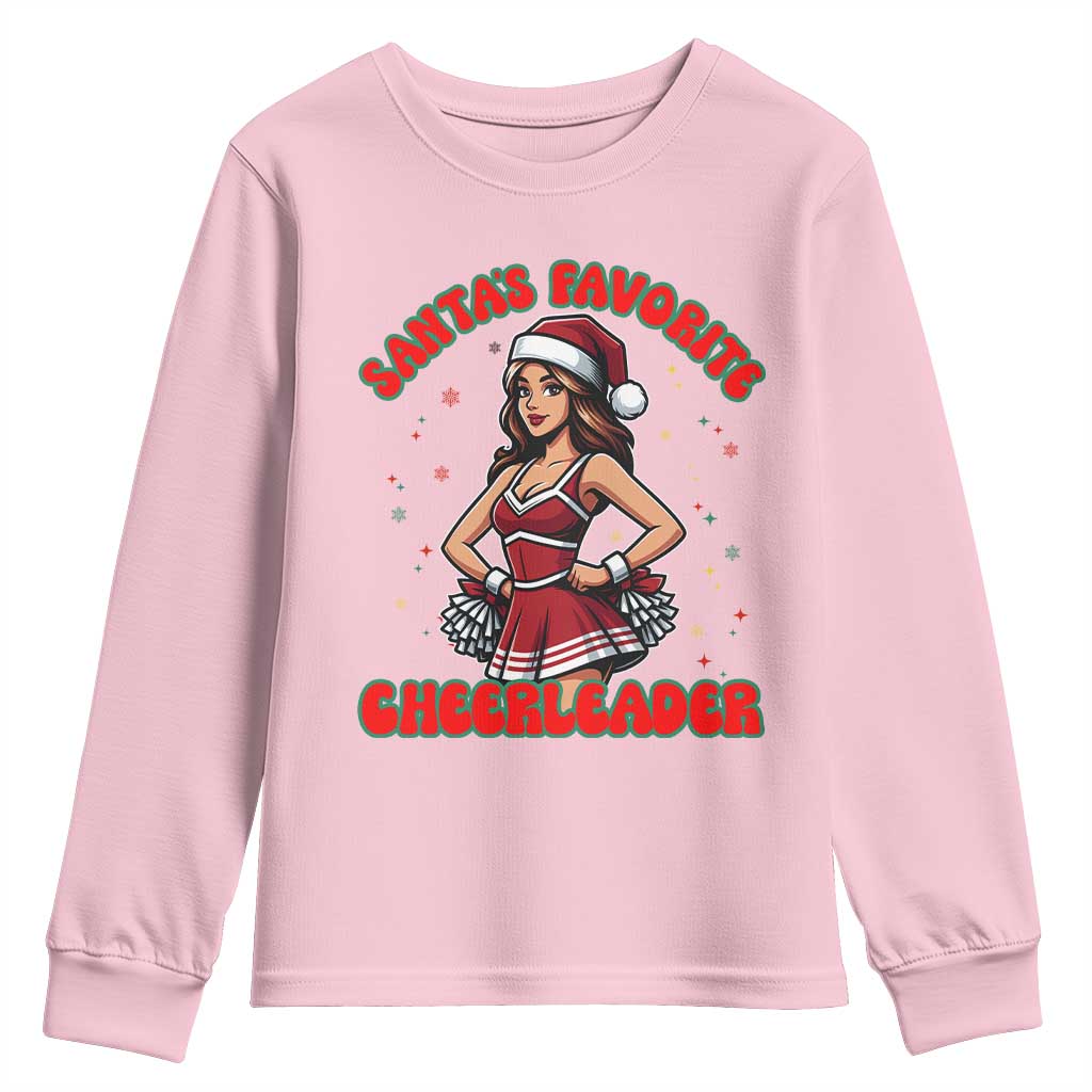 Santa Favorite Cheerleader Youth Sweatshirt Funny Christmas Cheer Gift TS12 Light Pink Print Your Wear