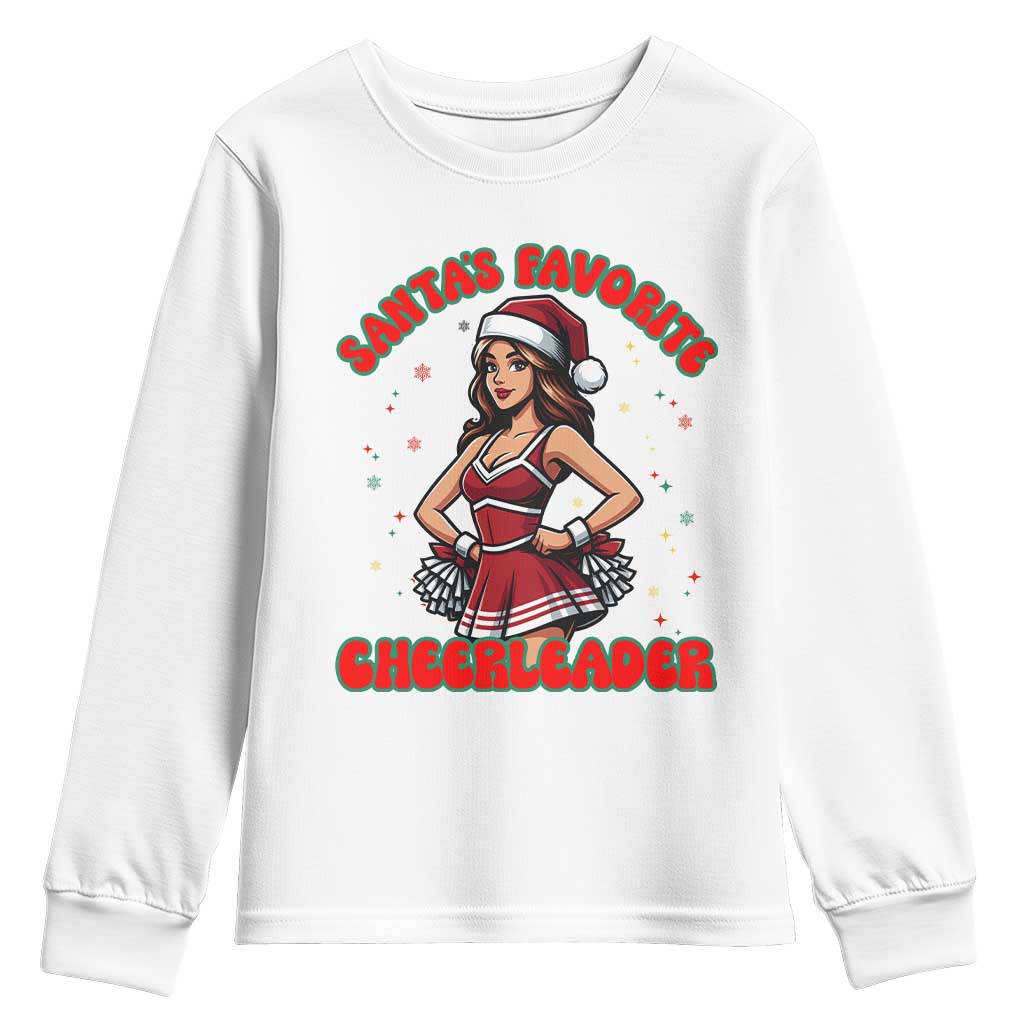Santa Favorite Cheerleader Youth Sweatshirt Funny Christmas Cheer Gift TS12 White Print Your Wear