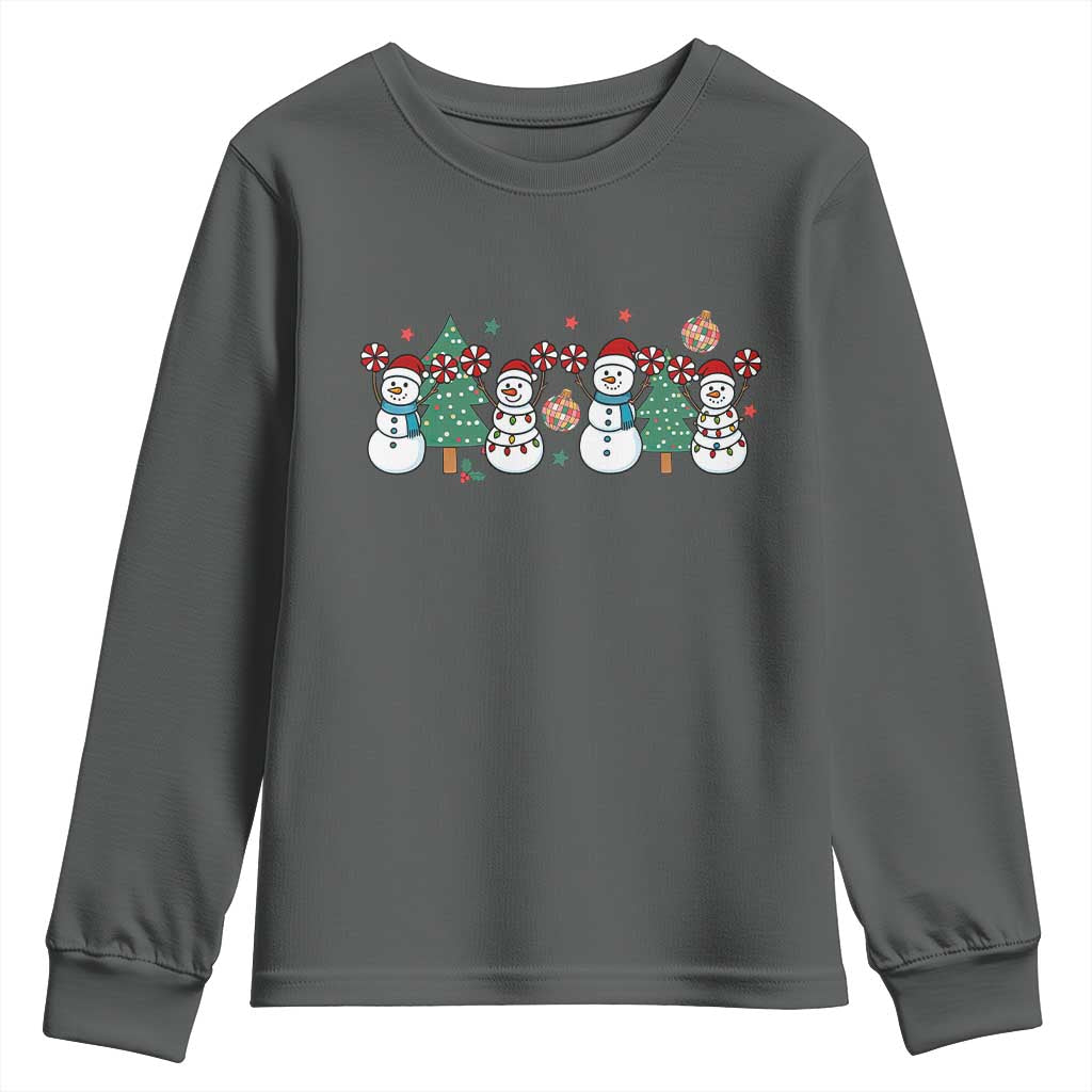 Funny Christmas Cheer Gift Youth Sweatshirt Santa Snowman Cheerleaders TS12 Dark Heather Print Your Wear