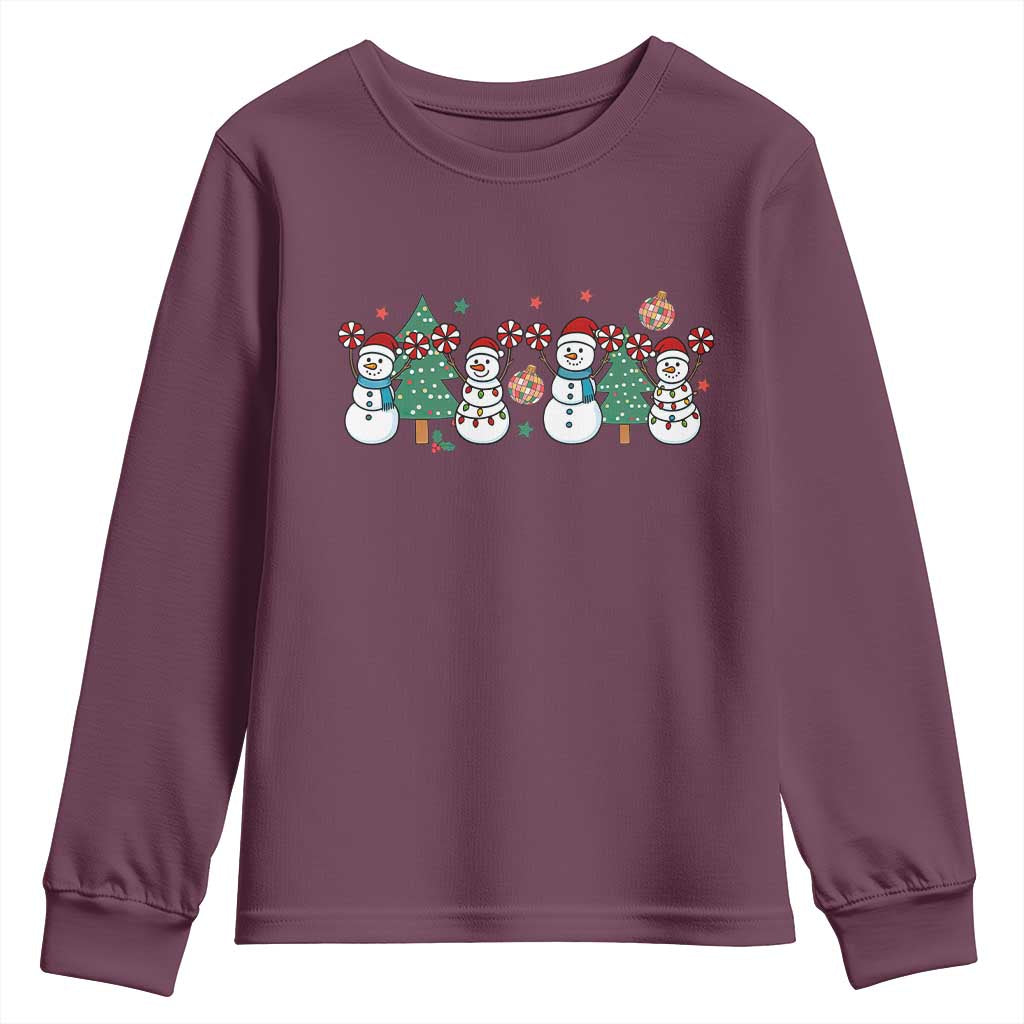 Funny Christmas Cheer Gift Youth Sweatshirt Santa Snowman Cheerleaders TS12 Maroon Print Your Wear