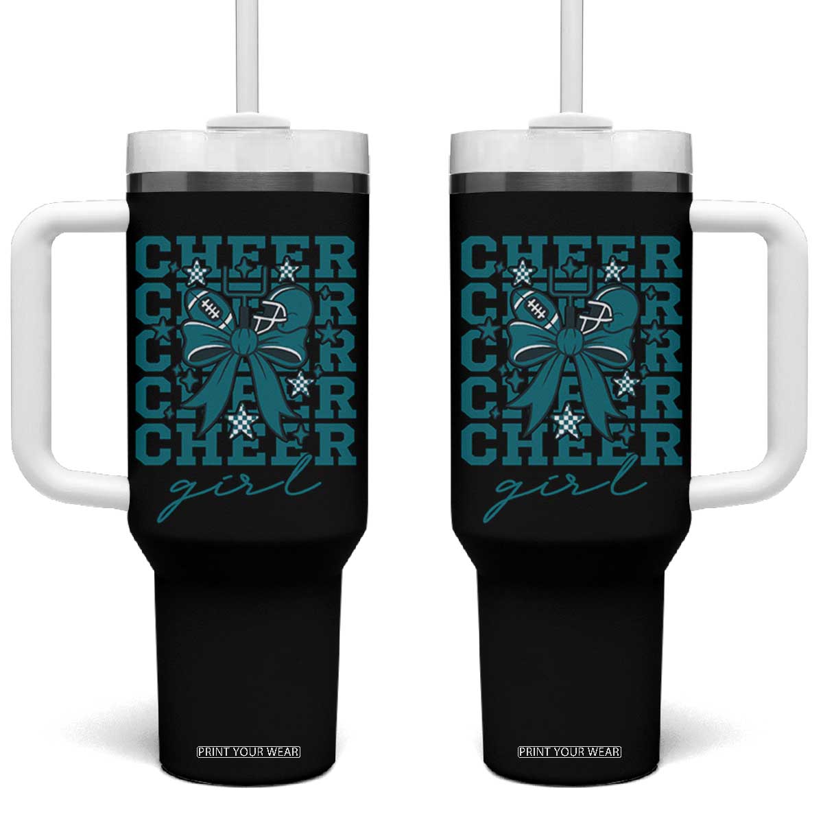 Cheer Girl Football Team Spirit Tumbler With Handle Cheerleading Gift TS12 One Size: 40 oz Black Print Your Wear