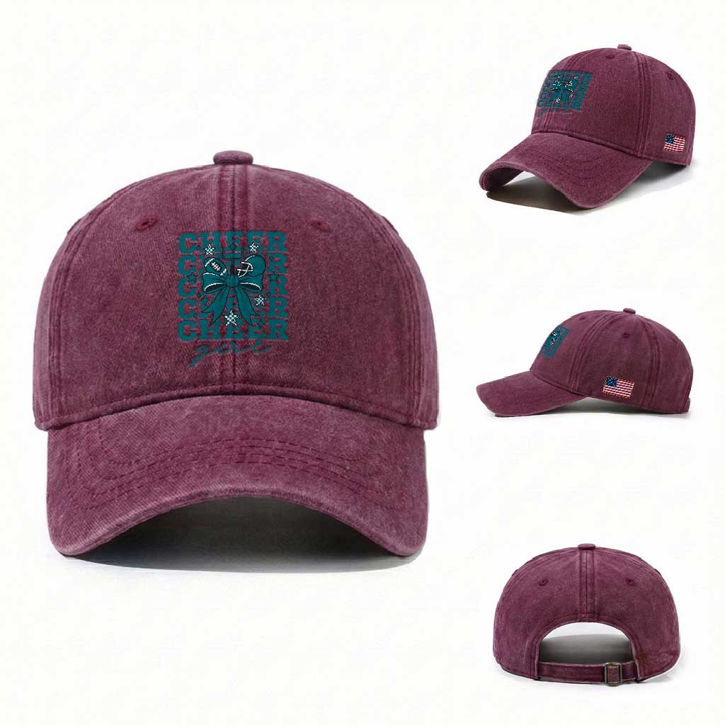 Cheer Girl Football Team Spirit Washed Cotton Baseball Cap Cheerleading Gift TS12 Washed Cap Universal Fit Burgundy Print Your Wear