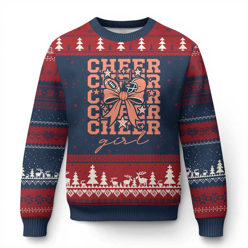 Cheer Girl Football Team Spirit Ugly Christmas Sweater Gift For Cheerleader TS12 Navy Red Print Your Wear