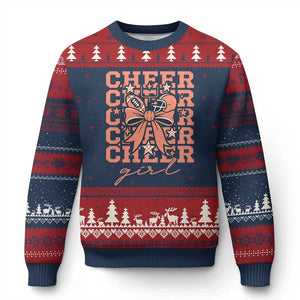 Cheer Girl Football Team Spirit Ugly Christmas Sweater Gift For Cheerleader TS12 Navy Red Print Your Wear