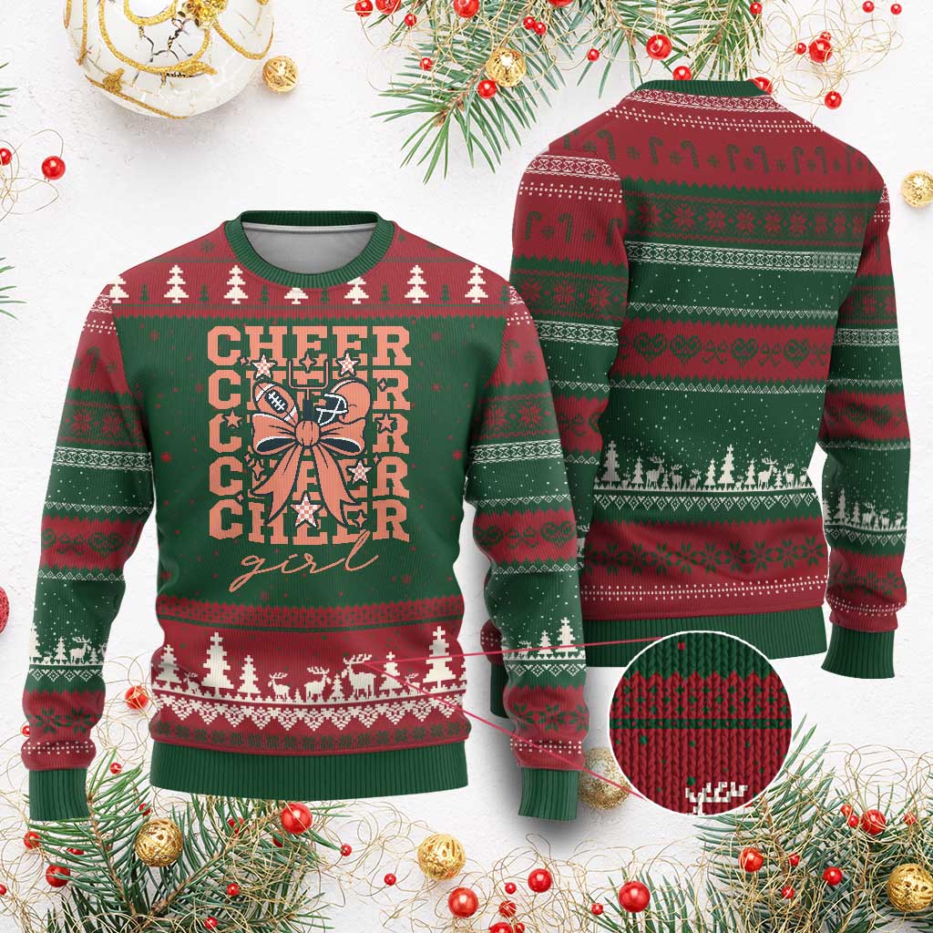 Cheer Girl Football Team Spirit Ugly Christmas Sweater Gift For Cheerleader TS12 Red Green Print Your Wear