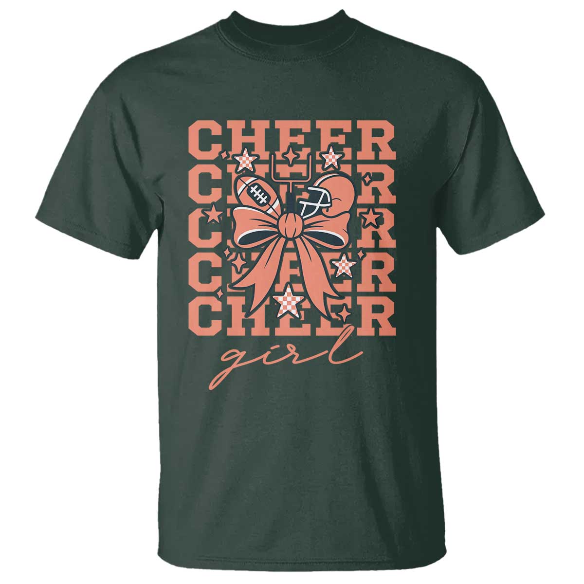 Cheer Girl Football Team Spirit T Shirt Gift For Cheerleader TS12 Dark Forest Green Print Your Wear