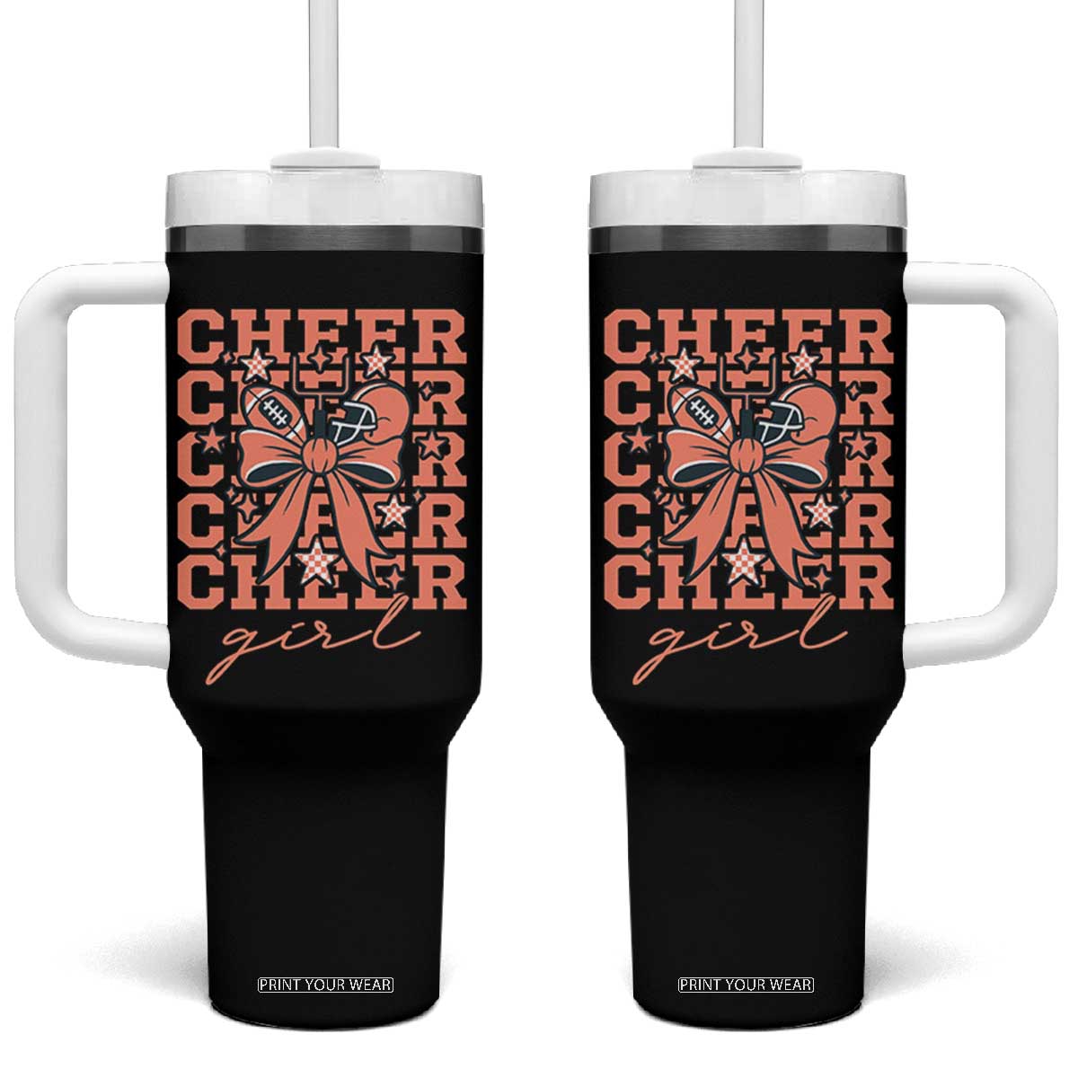 Cheer Girl Football Team Spirit Tumbler With Handle Gift For Cheerleader TS12 One Size: 40 oz Black Print Your Wear