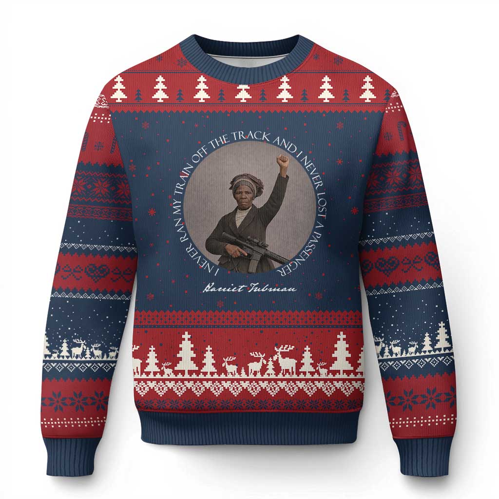 Harriet Tubman Quote Ugly Christmas Sweater I Never Ran My Train Off The Track TS12 Navy Red Print Your Wear