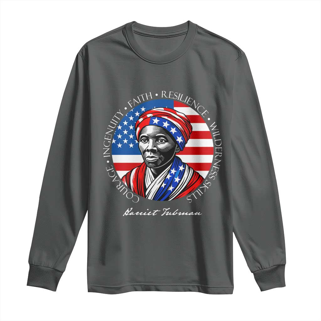Harriet Tubman Patriotic Long Sleeve Shirt Black History Month Gift TS12 Dark Heather Print Your Wear