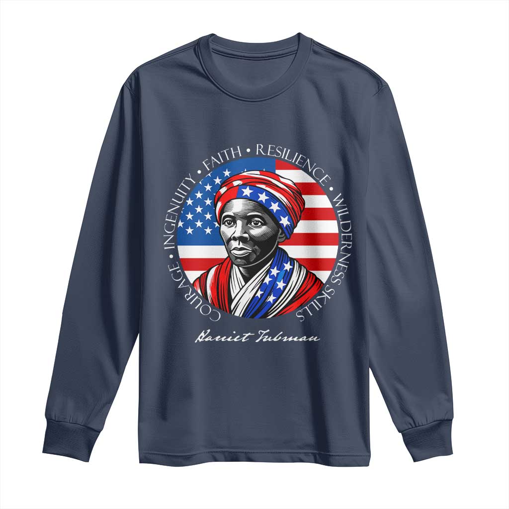Harriet Tubman Patriotic Long Sleeve Shirt Black History Month Gift TS12 Navy Print Your Wear