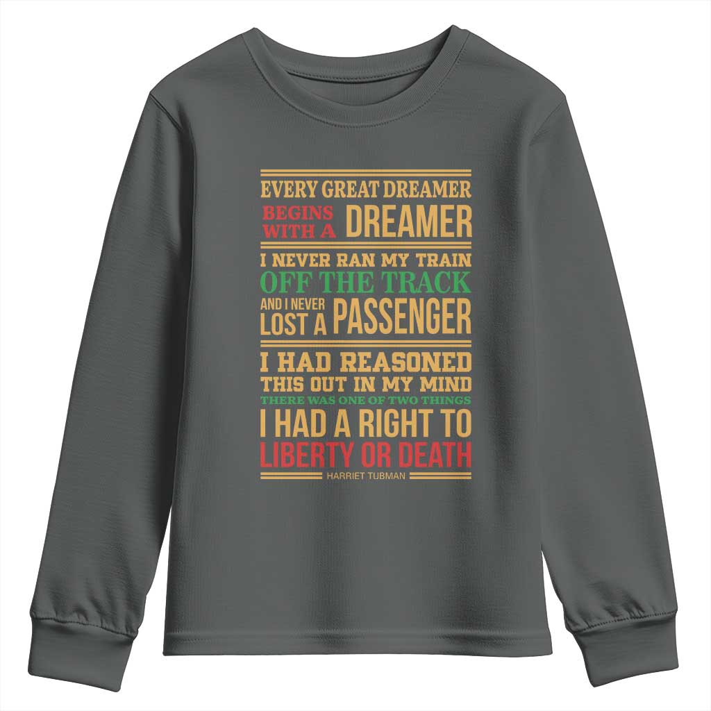 Harriet Tubman Powerful Quote Youth Sweatshirt Strong Black Women Pride TS12 Dark Heather Print Your Wear