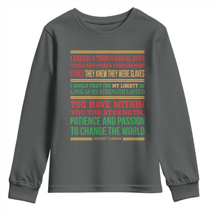 Harriet Tubman Powerful Quote Youth Sweatshirt Female Empowerment History Gift TS12 Dark Heather Print Your Wear