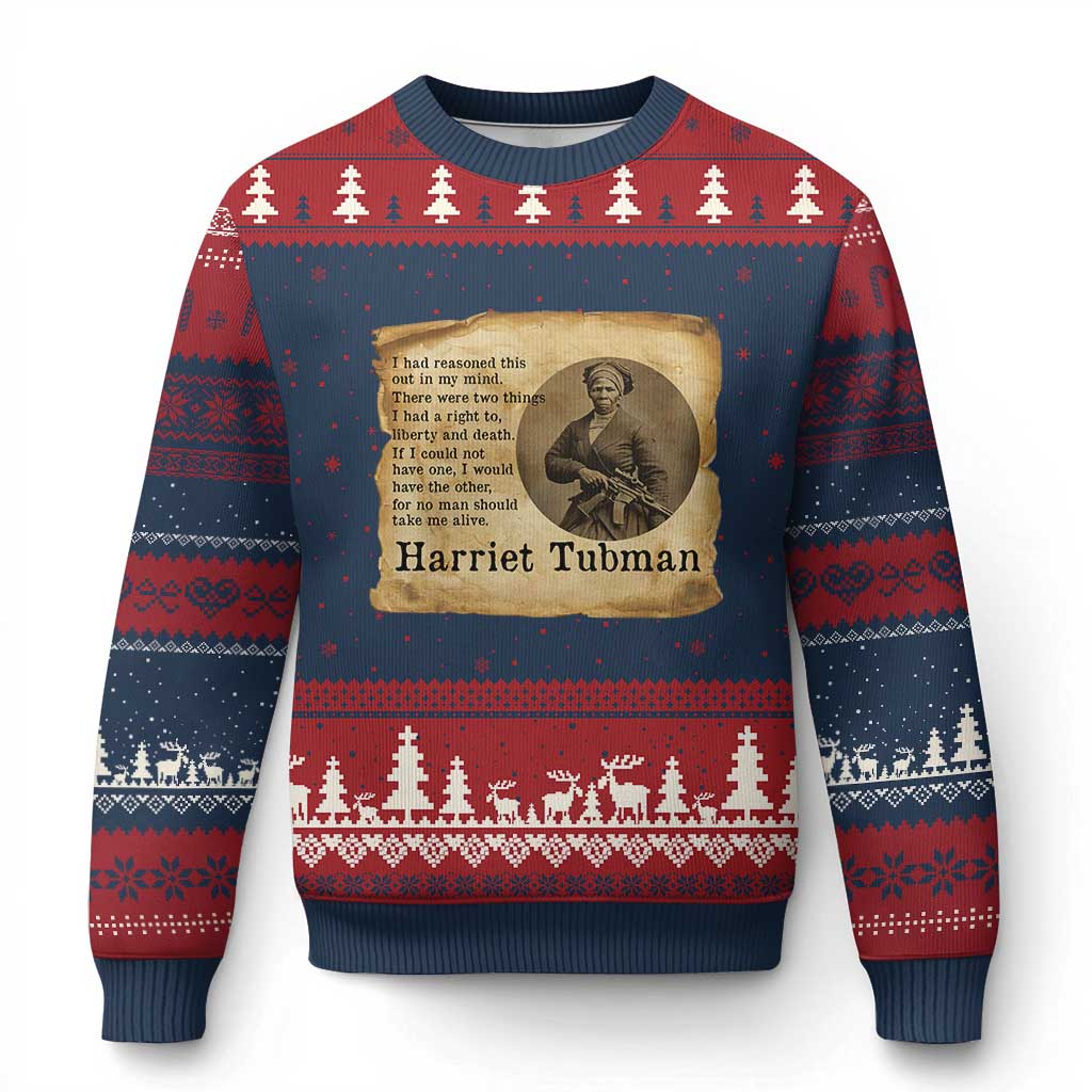 Harriet Tubman Quote Ugly Christmas Sweater Liberty Or Death Empowerment Gift TS12 Navy Red Print Your Wear