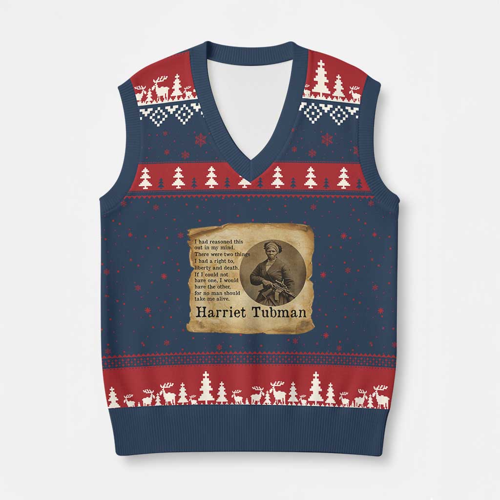 Harriet Tubman Quote V-Neck Knit Sweater Vest Liberty Or Death Empowerment Gift TS12 Navy Red Print Your Wear