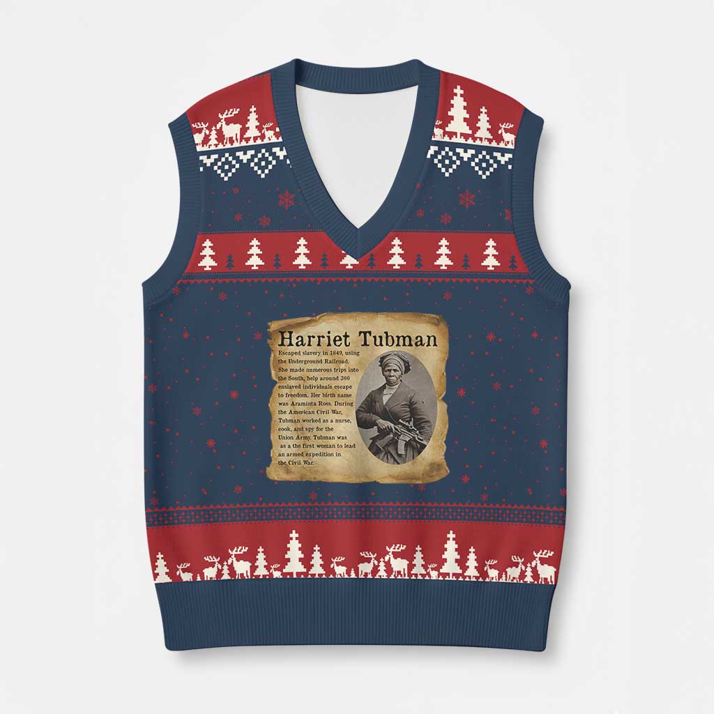 Vintage Harriet Tubman Poster V-Neck Knit Sweater Vest Female Empowerment History Gift TS12 Navy Red Print Your Wear