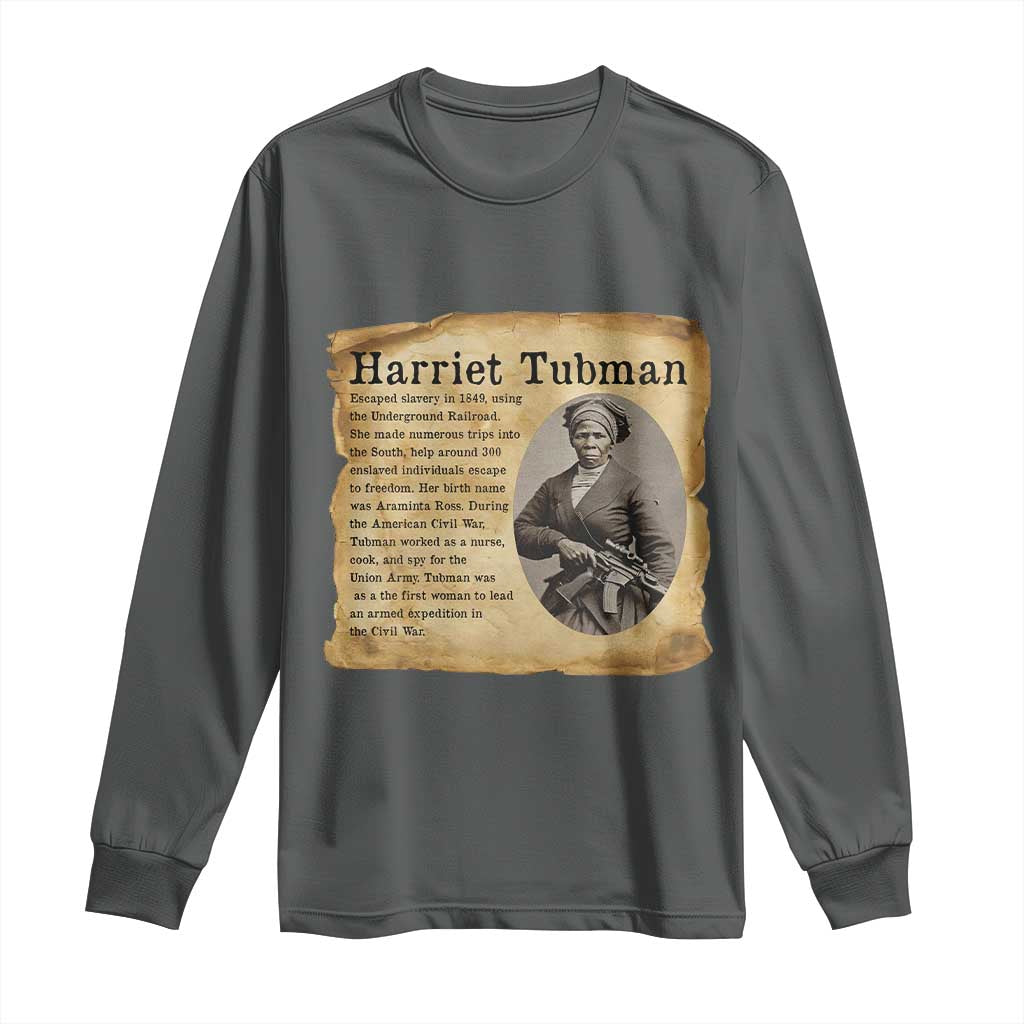 Vintage Harriet Tubman Poster Long Sleeve Shirt Female Empowerment History Gift TS12 Dark Heather Print Your Wear