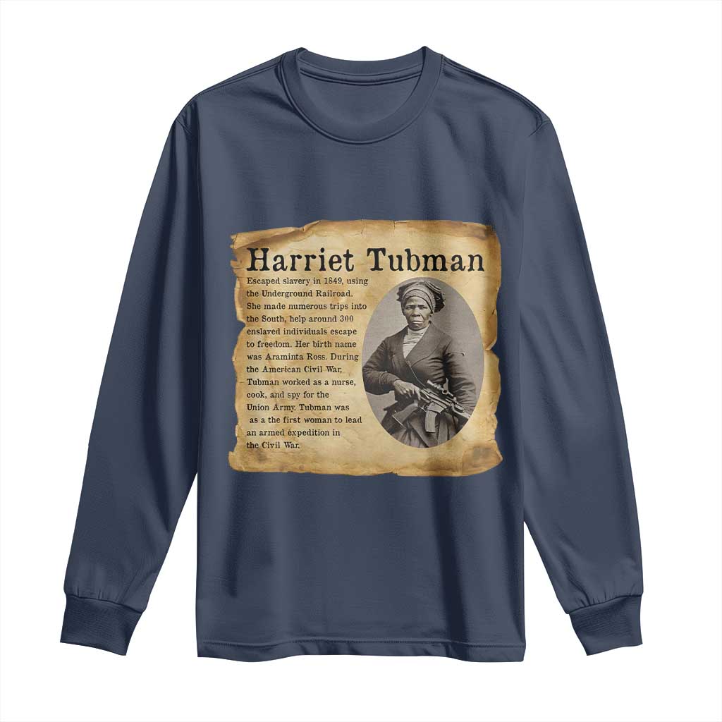 Vintage Harriet Tubman Poster Long Sleeve Shirt Female Empowerment History Gift TS12 Navy Print Your Wear