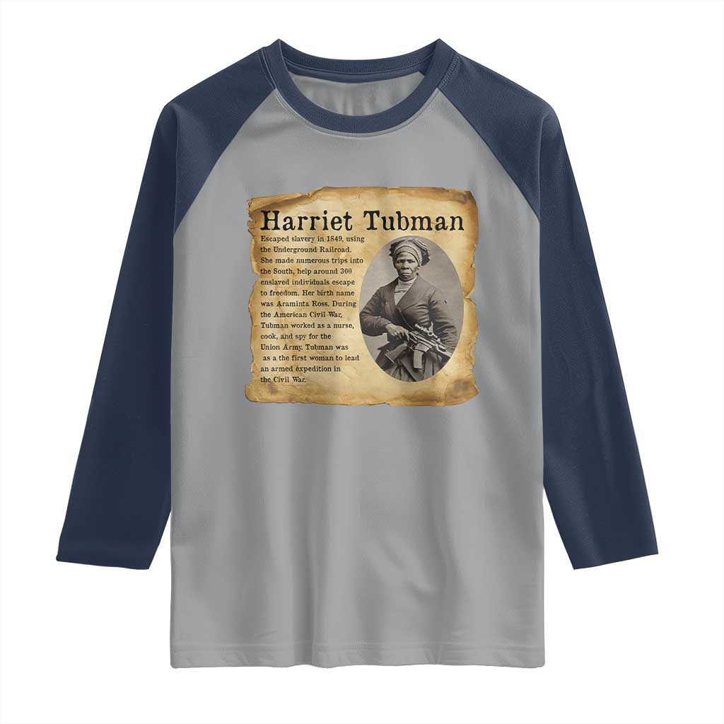 Vintage Harriet Tubman Poster Raglan Shirt Female Empowerment History Gift TS12 Sport Gray Navy Print Your Wear