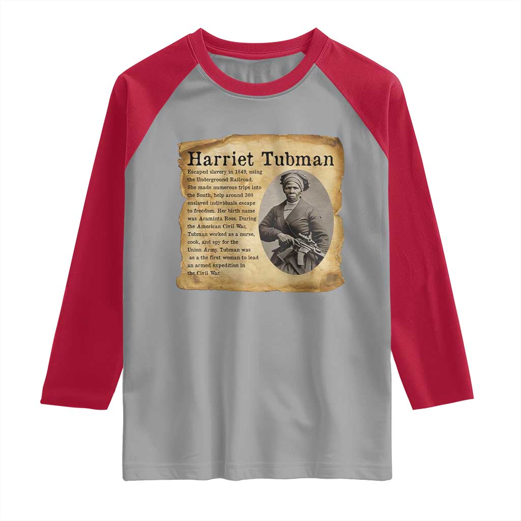 Vintage Harriet Tubman Poster Raglan Shirt Female Empowerment History Gift TS12 Sport Gray Red Print Your Wear