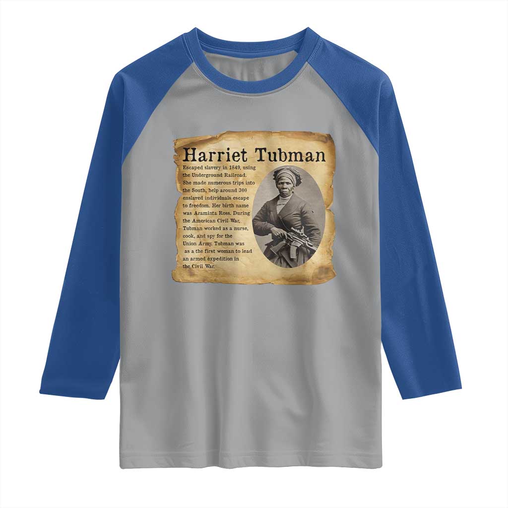 Vintage Harriet Tubman Poster Raglan Shirt Female Empowerment History Gift TS12 Sport Gray Royal Print Your Wear