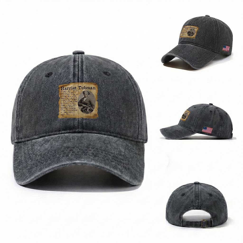 Vintage Harriet Tubman Poster Washed Cotton Baseball Cap Female Empowerment History Gift TS12 Washed Cap Universal Fit Dark Gray Print Your Wear