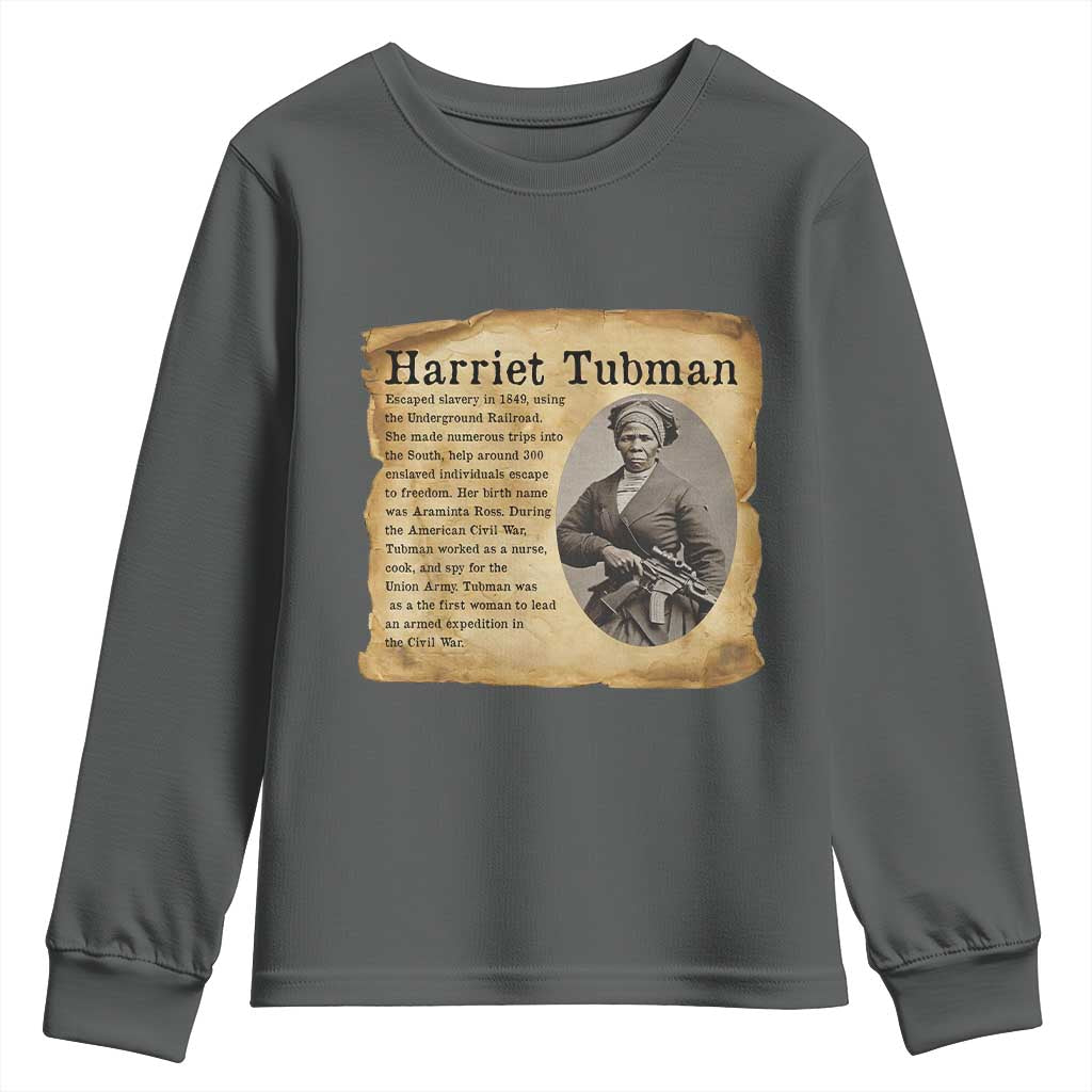 Vintage Harriet Tubman Poster Youth Sweatshirt Female Empowerment History Gift TS12 Dark Heather Print Your Wear