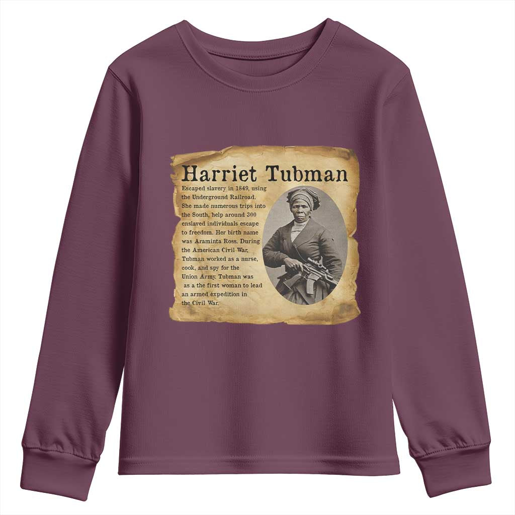 Vintage Harriet Tubman Poster Youth Sweatshirt Female Empowerment History Gift TS12 Maroon Print Your Wear