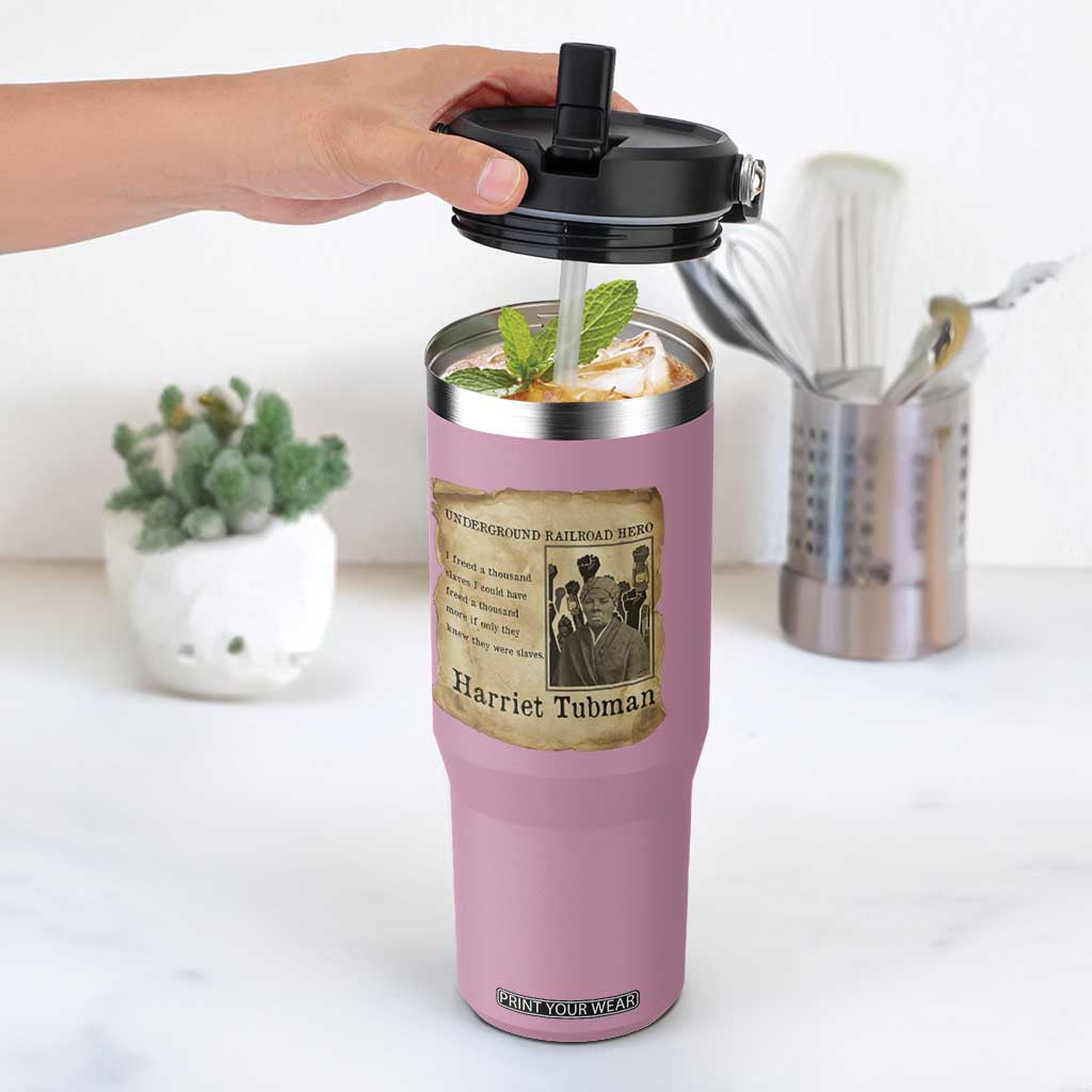 Harriet Tubman Quote Flip Straw Tumbler I Freed A Thousand People Vintage Poster TS12 One Size: 30 oz Light Pink Print Your Wear