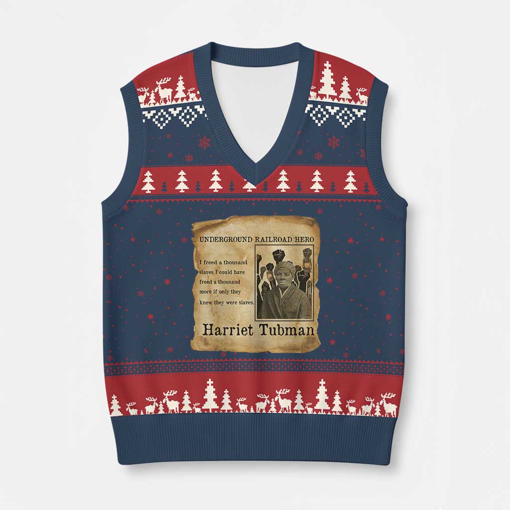 Harriet Tubman Quote V-Neck Knit Sweater Vest I Freed A Thousand People Vintage Poster TS12 Navy Red Print Your Wear