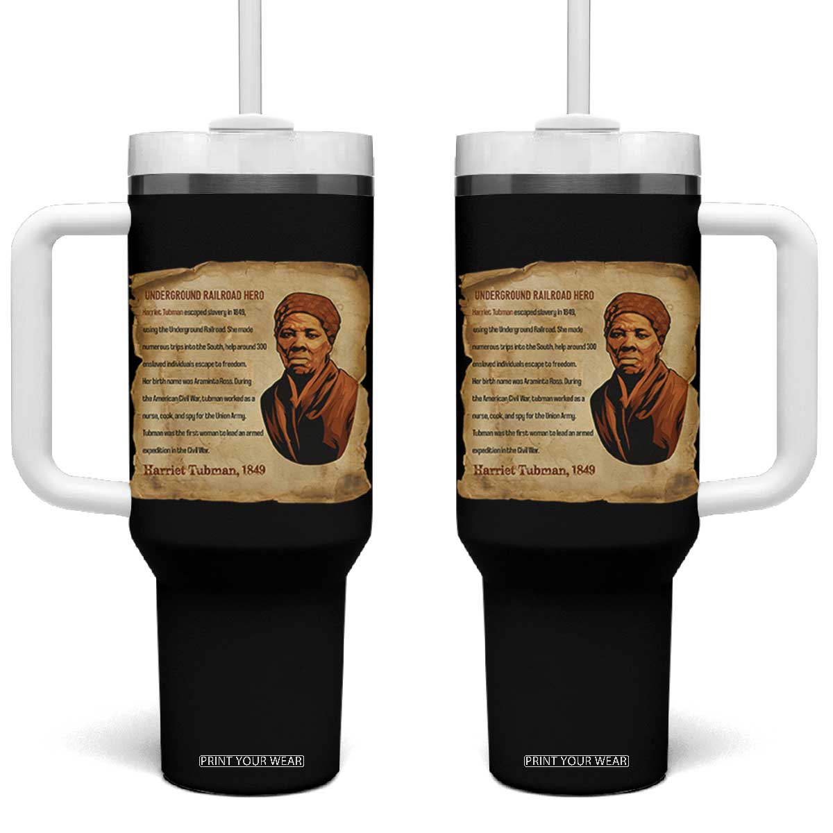 Harriet Tubman Tumbler With Handle Black American Hero Underground Railroad TS12 One Size: 40 oz Black Print Your Wear
