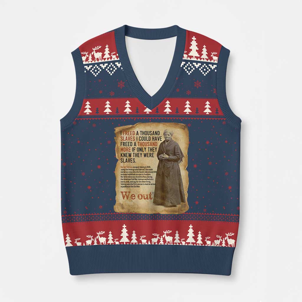 Harriet Tubman We Out V-Neck Knit Sweater Vest Vintage Black History Gift TS12 Navy Red Print Your Wear