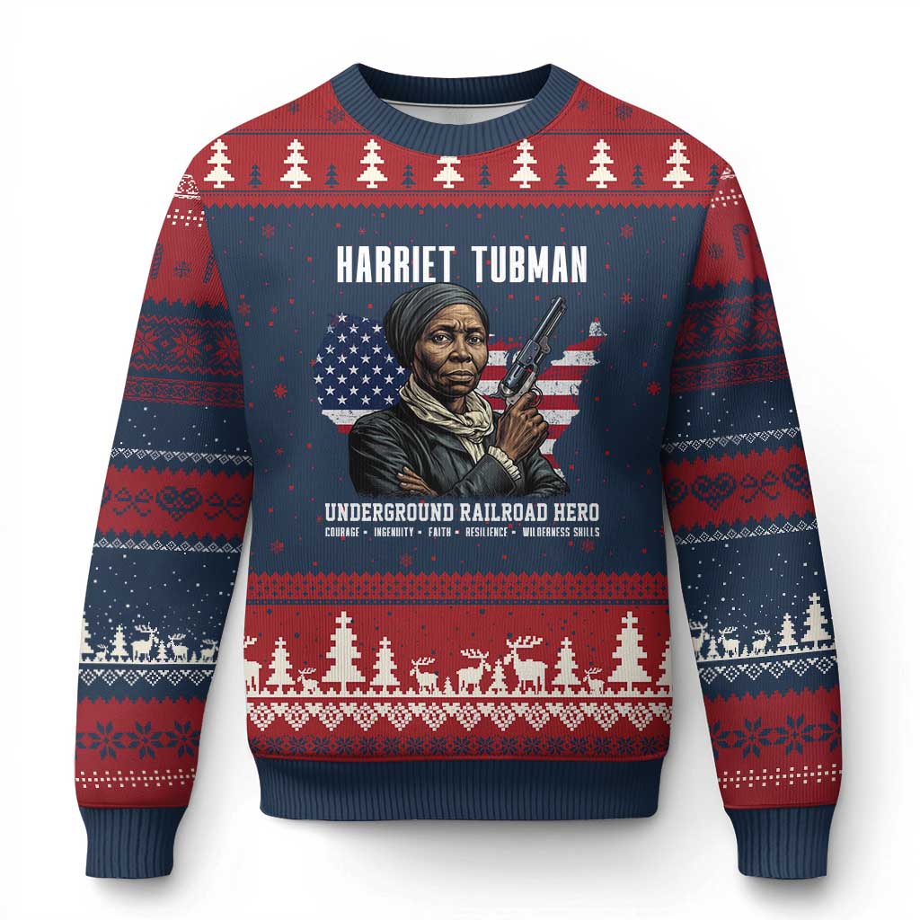 Harriet Tubman Patriotic Ugly Christmas Sweater Female Empowerment History Gift TS12 Navy Red Print Your Wear