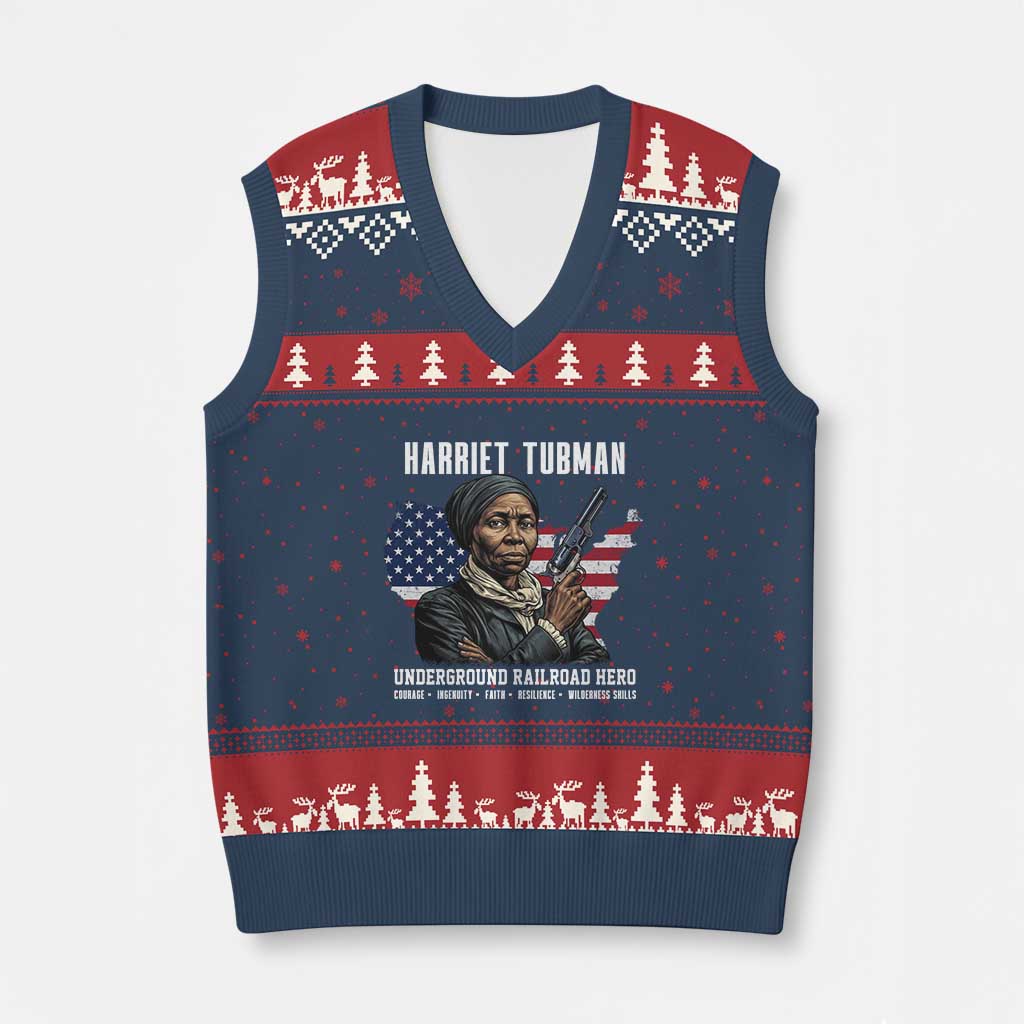 Harriet Tubman Patriotic V-Neck Knit Sweater Vest Female Empowerment History Gift TS12 Navy Red Print Your Wear