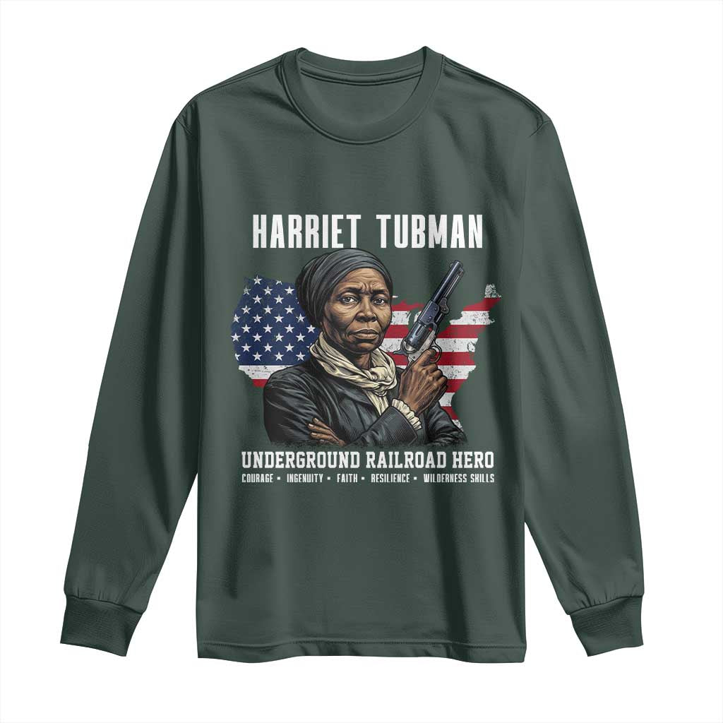 Harriet Tubman Patriotic Long Sleeve Shirt Female Empowerment History Gift TS12 Dark Forest Green Print Your Wear