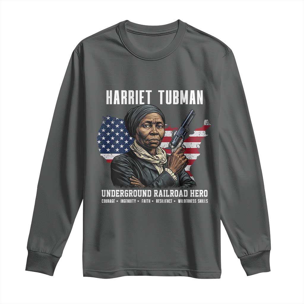 Harriet Tubman Patriotic Long Sleeve Shirt Female Empowerment History Gift TS12 Dark Heather Print Your Wear