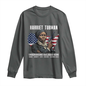Harriet Tubman Patriotic Long Sleeve Shirt Female Empowerment History Gift TS12 Dark Heather Print Your Wear