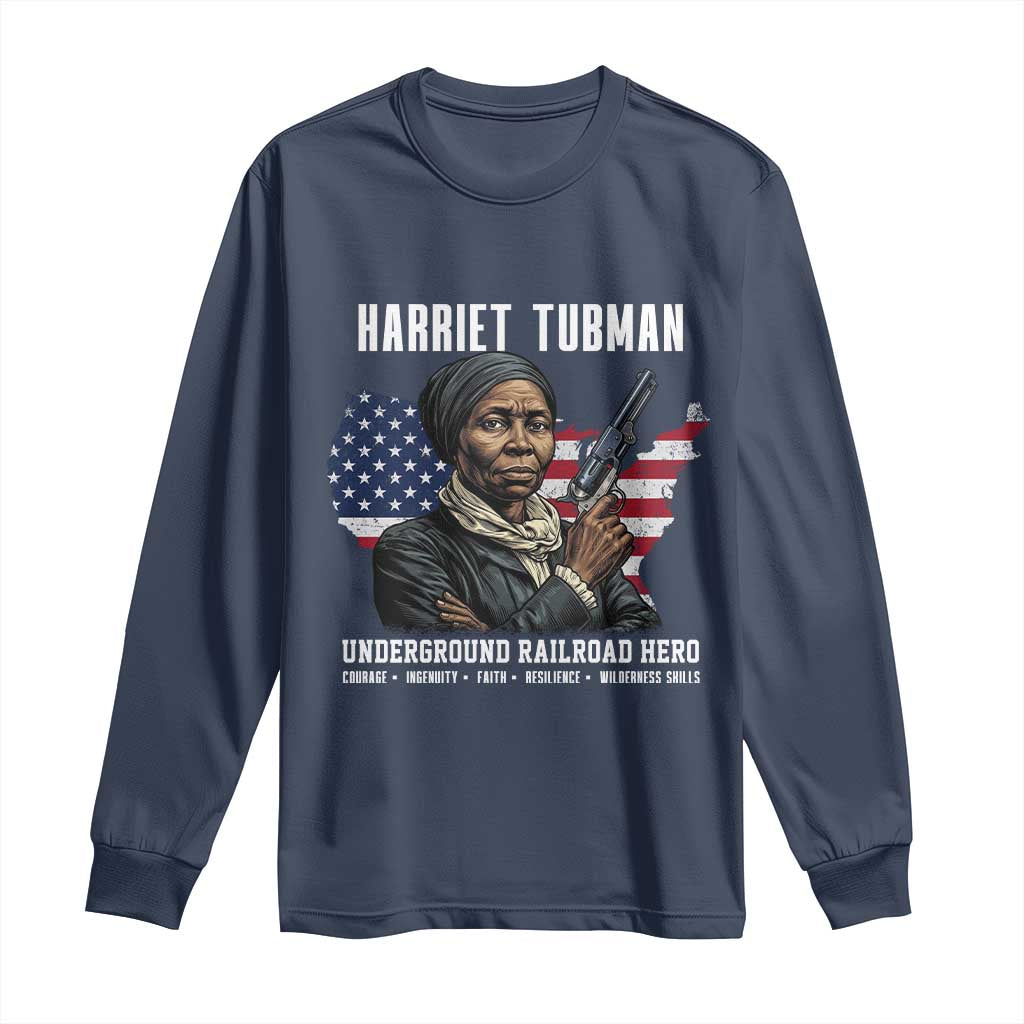 Harriet Tubman Patriotic Long Sleeve Shirt Female Empowerment History Gift TS12 Navy Print Your Wear
