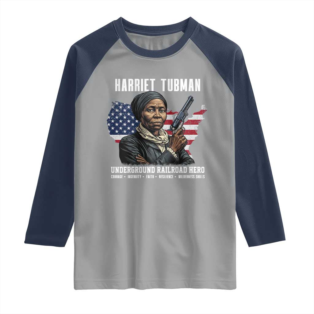 Harriet Tubman Patriotic Raglan Shirt Female Empowerment History Gift TS12 Sport Gray Navy Print Your Wear