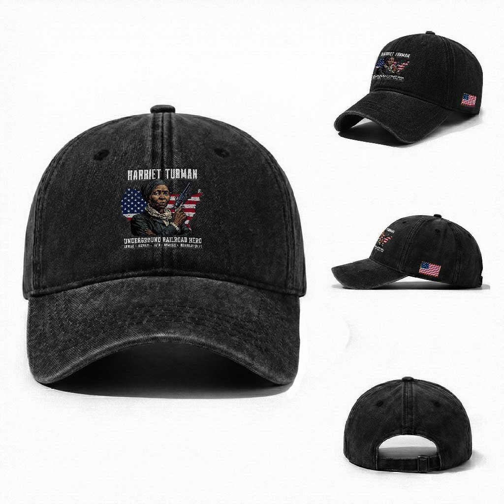 Harriet Tubman Patriotic Washed Cotton Baseball Cap Female Empowerment History Gift TS12 Washed Cap Universal Fit Black Print Your Wear