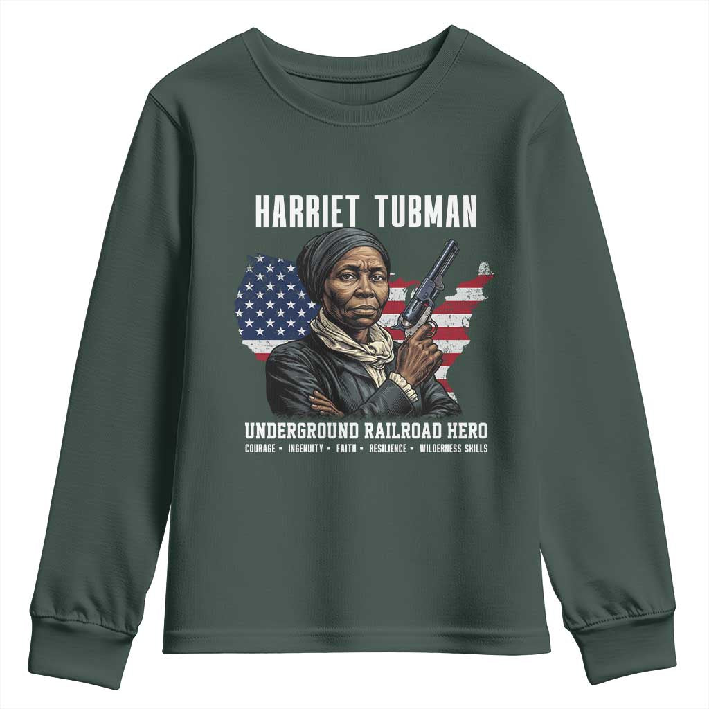 Harriet Tubman Patriotic Youth Sweatshirt Female Empowerment History Gift TS12 Dark Forest Green Print Your Wear