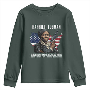 Harriet Tubman Patriotic Youth Sweatshirt Female Empowerment History Gift TS12 Dark Forest Green Print Your Wear