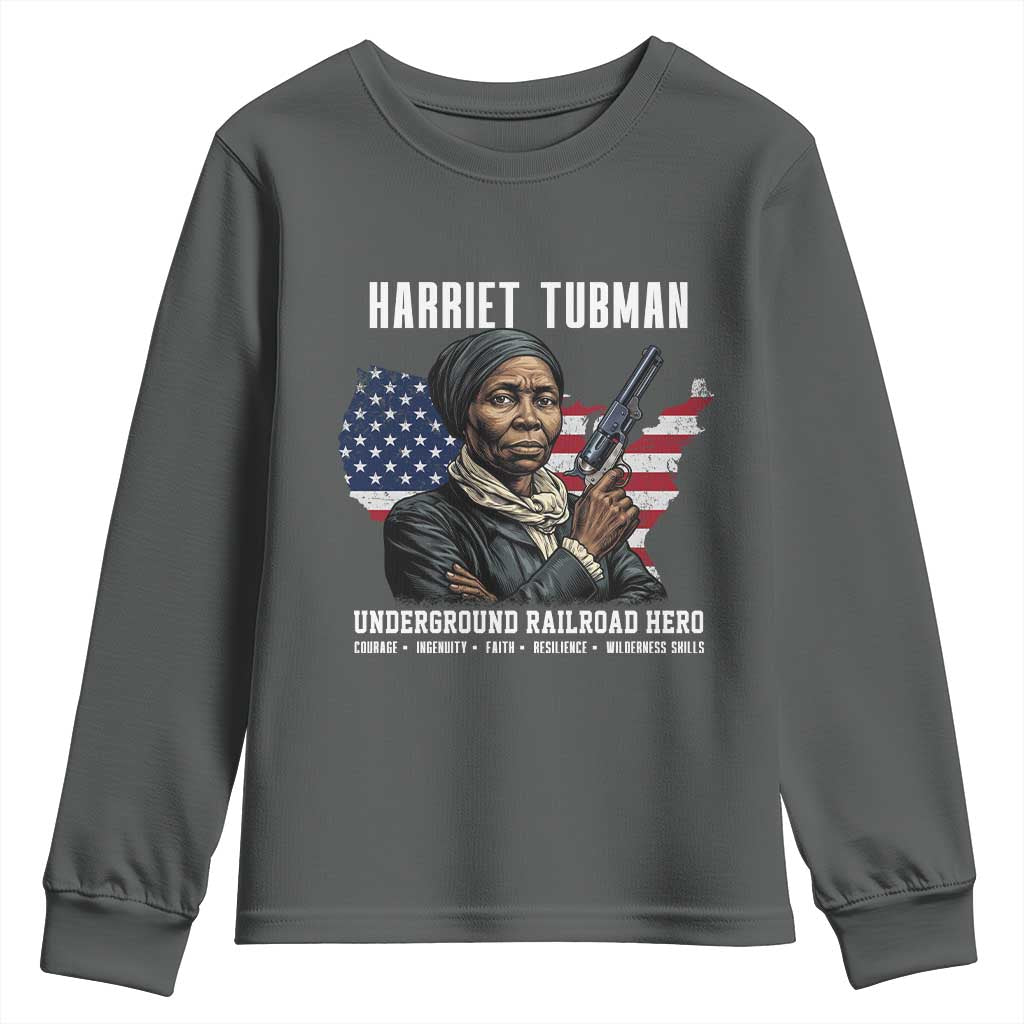 Harriet Tubman Patriotic Youth Sweatshirt Female Empowerment History Gift TS12 Dark Heather Print Your Wear