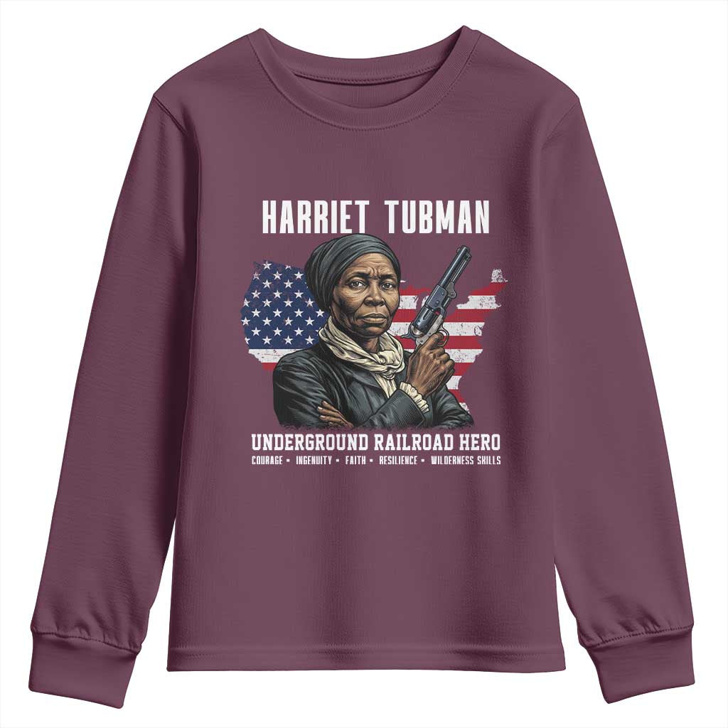 Harriet Tubman Patriotic Youth Sweatshirt Female Empowerment History Gift TS12 Maroon Print Your Wear